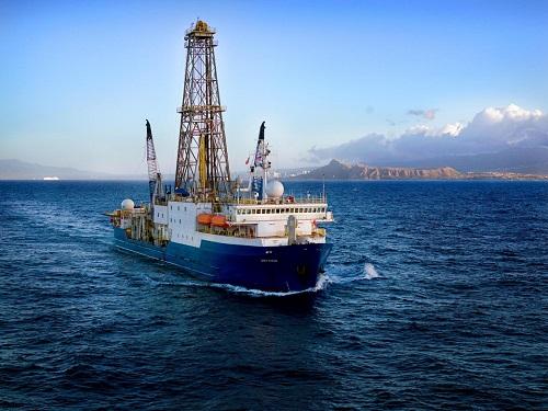 A photo of the Joides Resolution drilling vessel