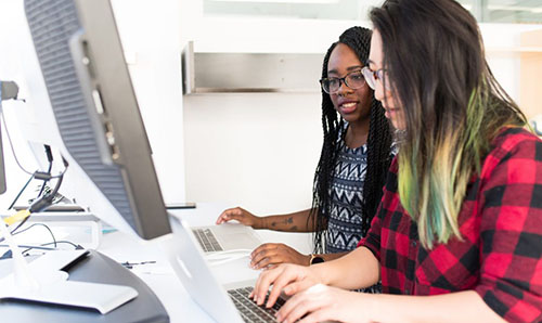 Two students using computer
