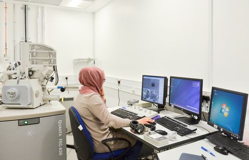 Student working in computational lab.