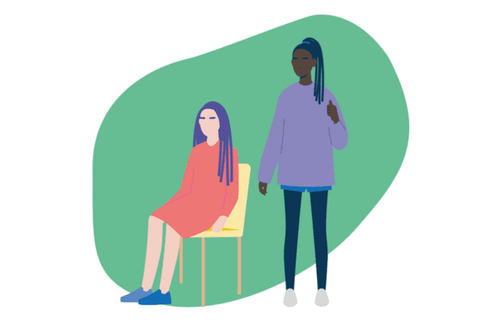 Beewell graphic depicting two young people.