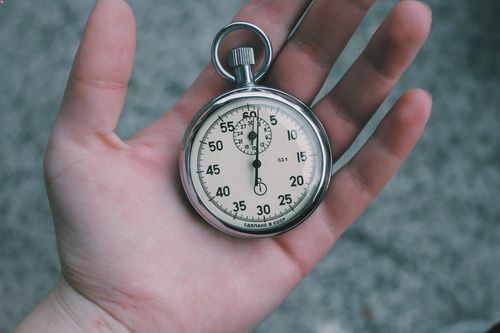 Photo of a hand holding a stopwatch
